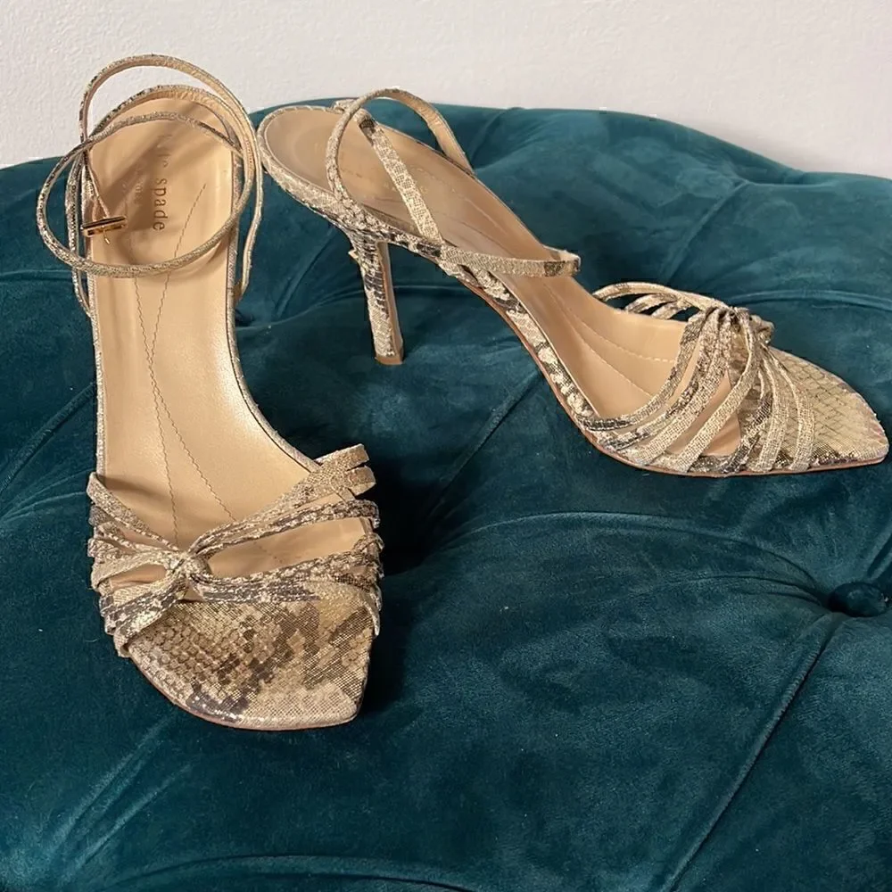 KATE SPADE NEW YORK  Women Snakeskin Metallic Ankle Strap Sandals Sz 9